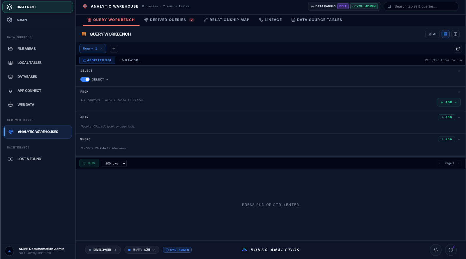 ACME Analytic Warehouse query workbench