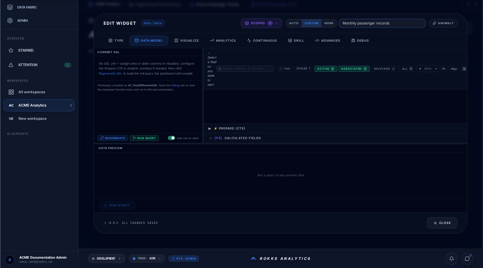 ACME Widget Builder editing a public sample-data table